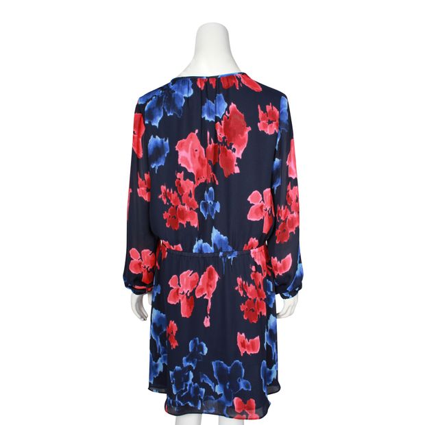 Michael Michael Kors Navy Blue And Red Print Dress With Front Zipper