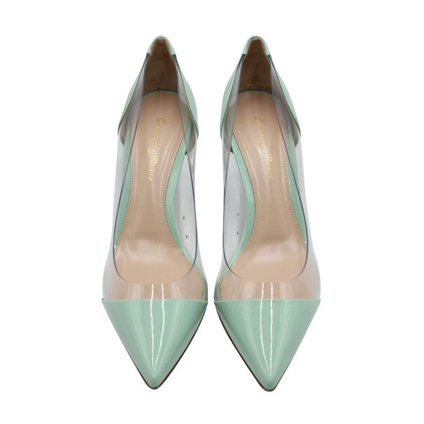 Gianvito Rossi PVC Point Toe Pumps in Mint Green Patent Leather