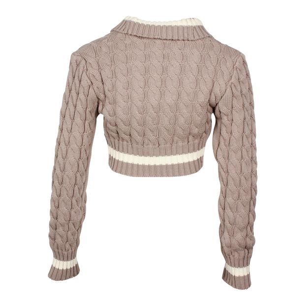 Dion Lee Cable Knit Cropped Sweater in Beige Cotton Nylon