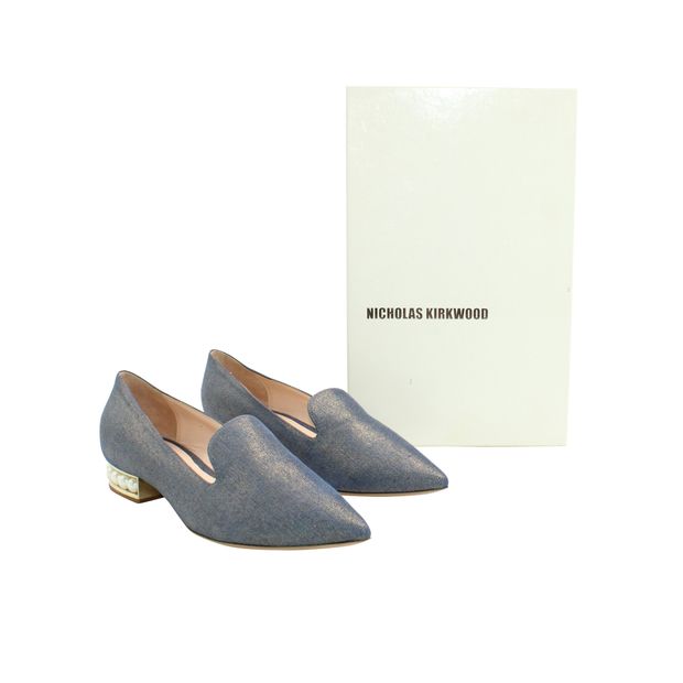 Nicholas Kirkwood Metallic Denim Pointed Toe Shoes - Pearls On The Heels