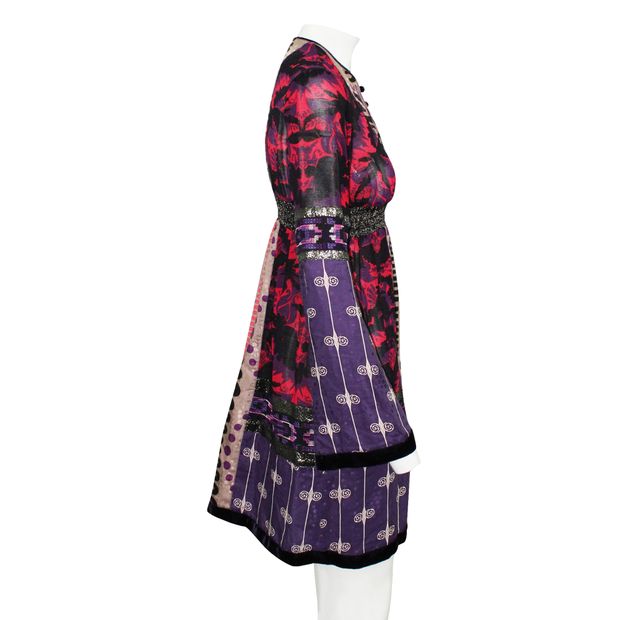 Anna Sui Purple Print Long Sleeved Dress