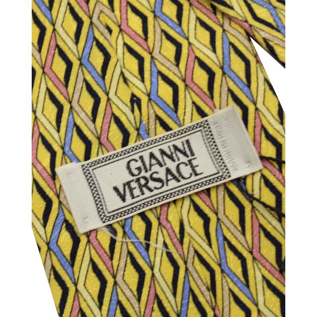 GIANNI VERSACE Yellow Print Contrast Vintage Tie