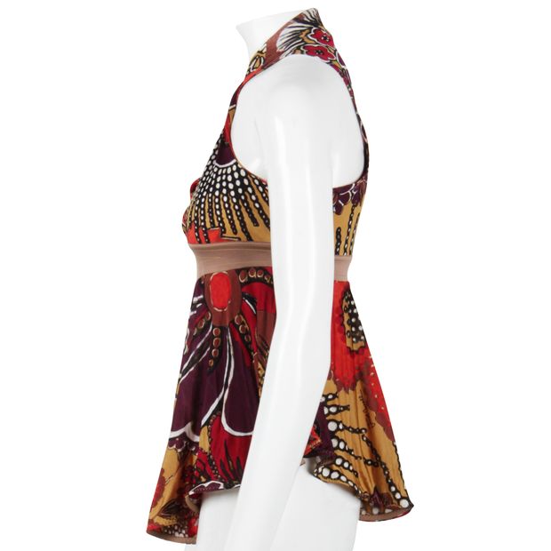 JUST CAVALLI Floral Print Blend Top (Twisted Racer Style Back) With Flared Below Waist
