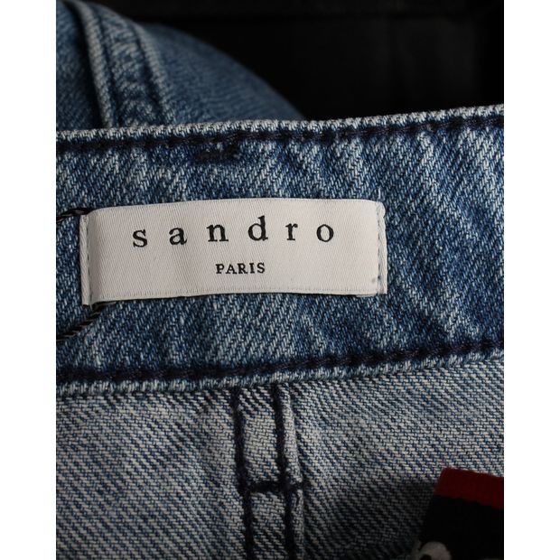 Sandro Paris Fiorina Tweed-Paneled Denim Skirt in Blue Cotton