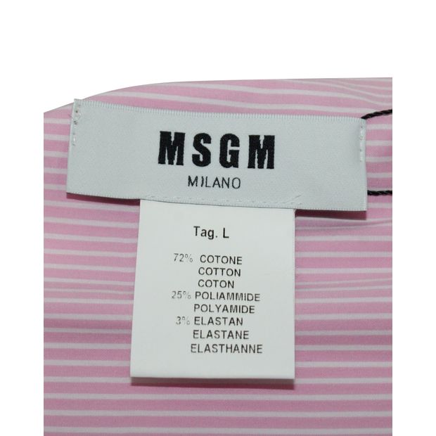 MSGM Pink Pinstripe Ribbon Cropped Top