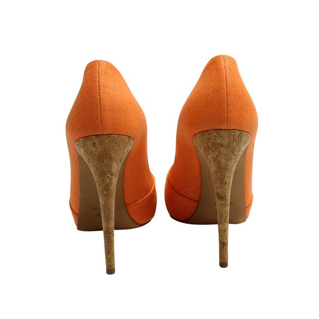 Alexandre Birman Fabric & Cork Stilettos In Pumpkin