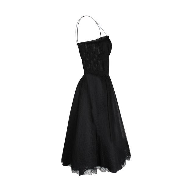Dolce & Gabbana Ruched Lace Dress in Black Cotton