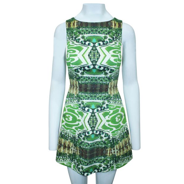 ALICE + OLIVIA Green Printed A Line Dress
