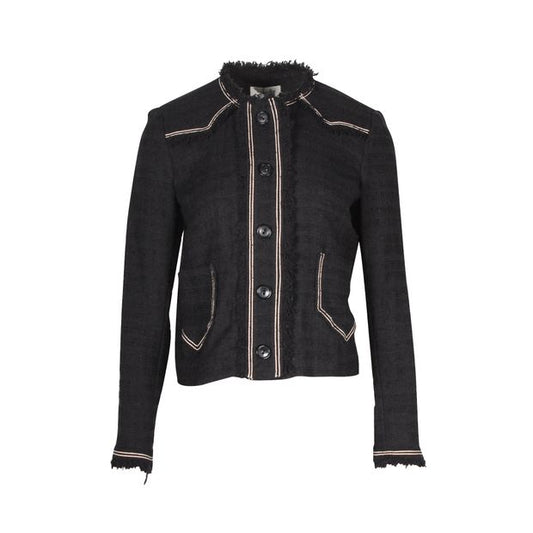 Isabel Marant Etoile Ferris Fringed Tweed Jacket in Black Cotton