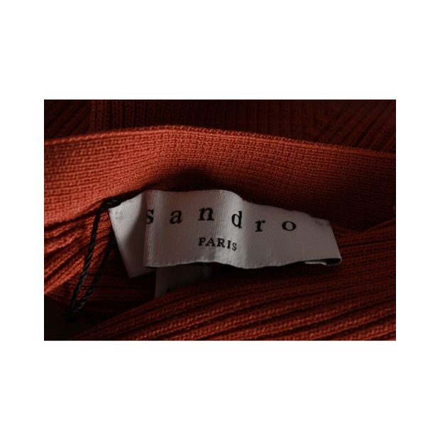 Sandro Justy Ribbed Long Sleeve V-Neck Sweater in Red Viscose
