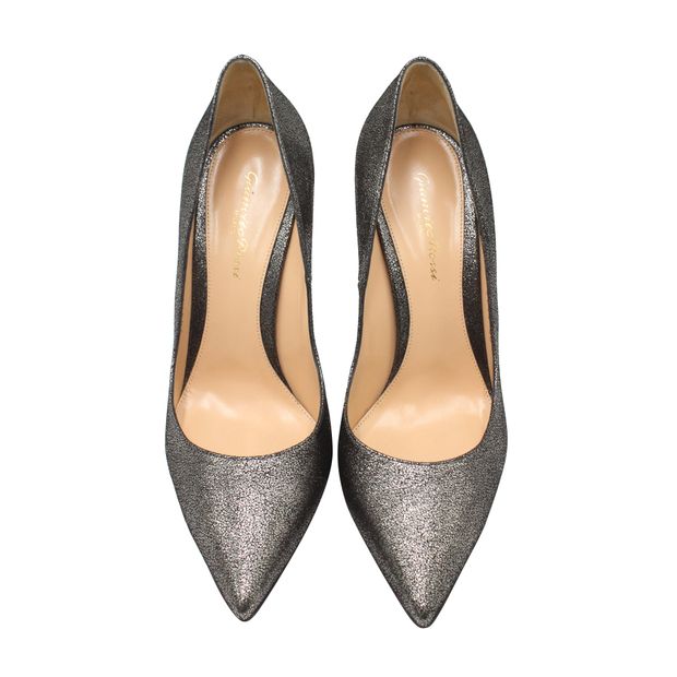 Gianvito Rossi Gianvito 105 Pointed Pumps in Silver Crackled Leather