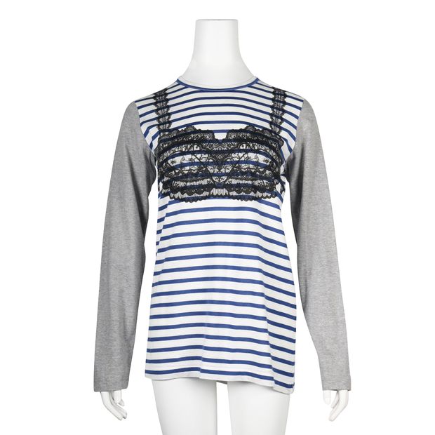 COMME DES GARCONS Blue & Grey Striped Long Sleeved Top