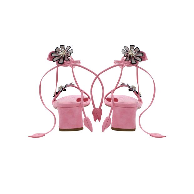 Roger Vivier Pink Suede Sandals With Flower Embroidery