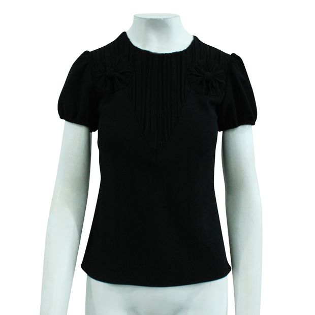 RED VALENTINO Black Short Sleeve Top with Pleats
