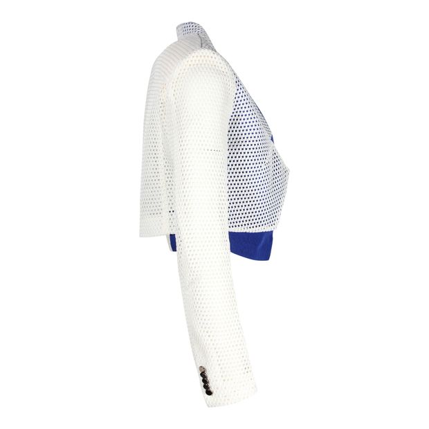 Antonio Berardi Cropped Perforated Blazer in White and Blue Polyester