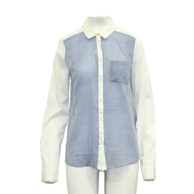 ELIZABETH AND JAMES White and Blue Sheer Long Sleeve Shirt