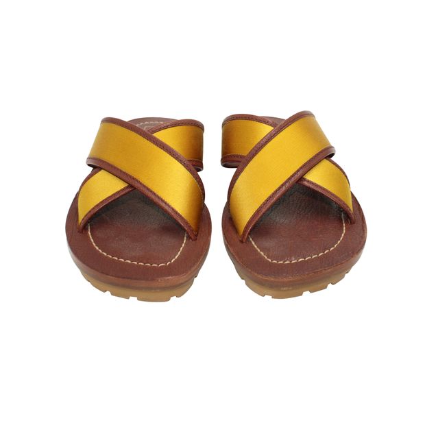 Marc Jacobs Brown And Yellow Gold Leather Flat Sandals
