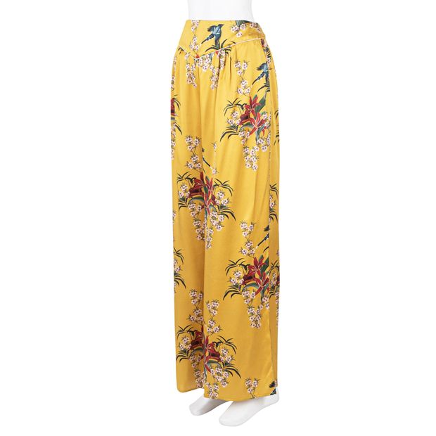 Johanna Ortiz High-Waist Wide-Leg Floral-Print Silk Satin Pajama Trouser