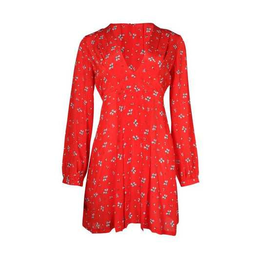 Rixo Long Sleeve Mini Dress in Red Silk