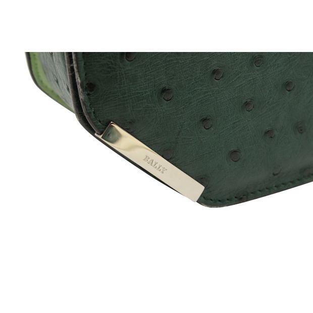 Bally The Corner Bag In Green Ostrich Leather