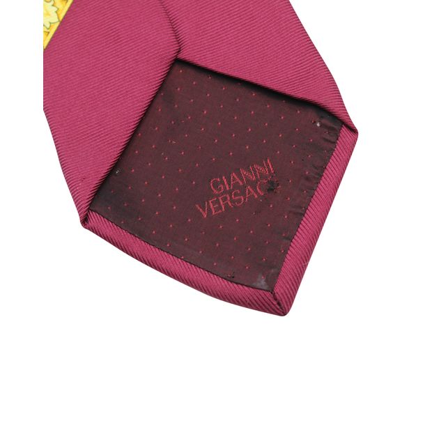 VERSACE Burgundy/ Ywllow Print Silk Tie