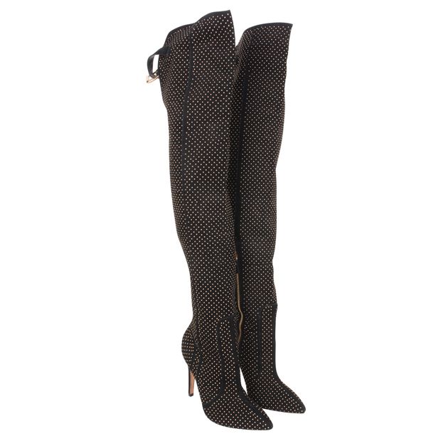 ALICE + OLIVIA Black Thigh High Gold Accent Boots
