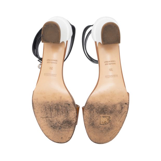 HERMÈS Tricolor Leather Manege Ankle Wrap Sandals