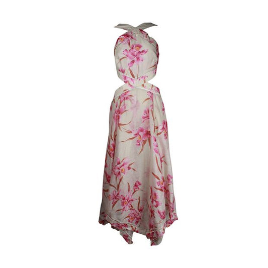 Zimmermann Asymmetric Cut-Out Midi Dress in Floral Print Linen