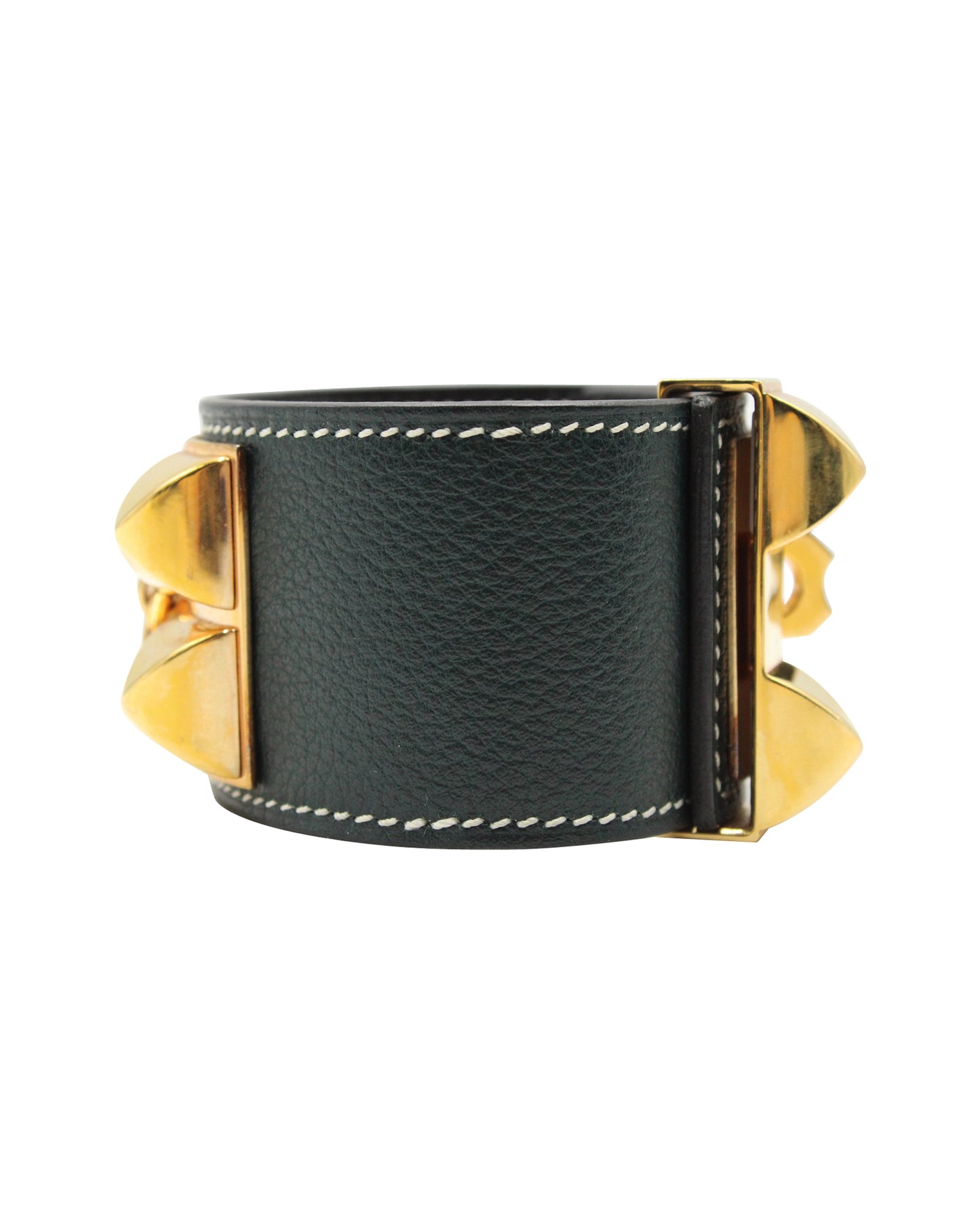 HERMÈS Collier De Chien Bracelet-Vert Cyrpres Evercolour Leather - Rose Gold Hardware