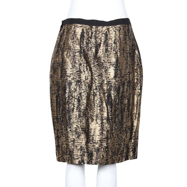 Oscar De La Renta Gold And Black Midi Skirt