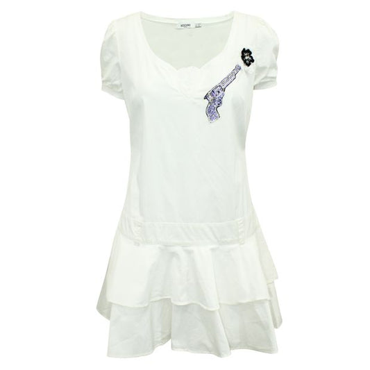 MOSCHINO White Cotton Dress with Embellished Pistol