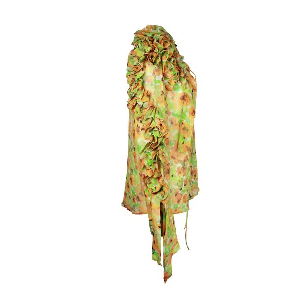 Dries Van Noten Clavelly Ruffle Georgette Blouse in Floral Print Silk