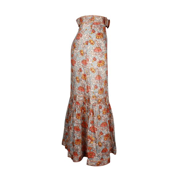 Zimmermann Andie Frill Hem Maxi Skirt in Floral Print Linen