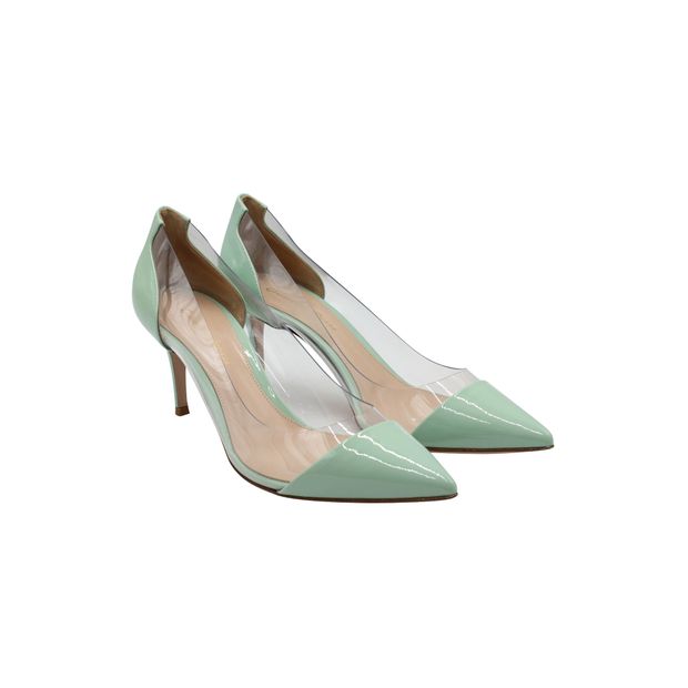 Gianvito Rossi PVC Point Toe Pumps in Mint Green Patent Leather