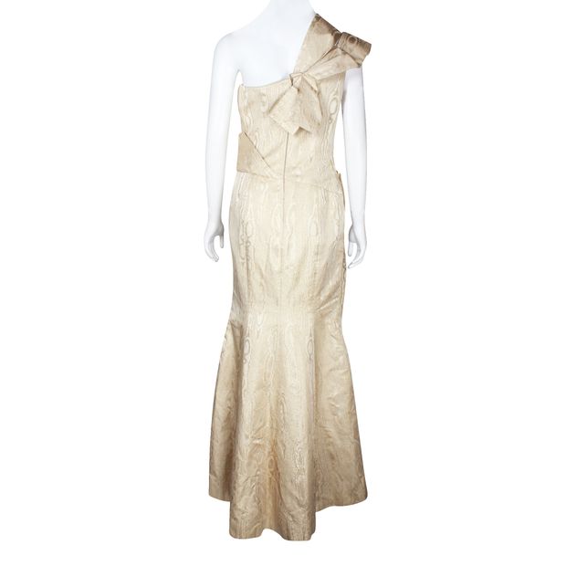CAROLINA HERRERA Golden Metallic Jacquard Evening Gown