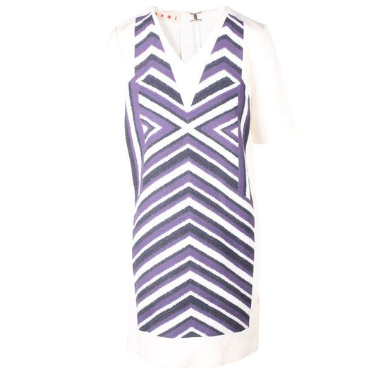 MARNI Purple White And Black Zig Zag Print V-Neck Shift Dress