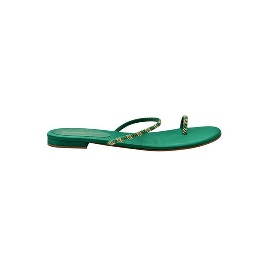Gianvito Rossi Bottle Green Satin Flat Sandals One Toe