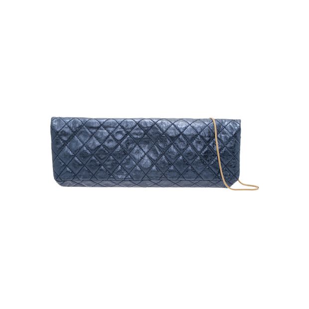 Chanel East West Metallic Blue Quilted Leather
