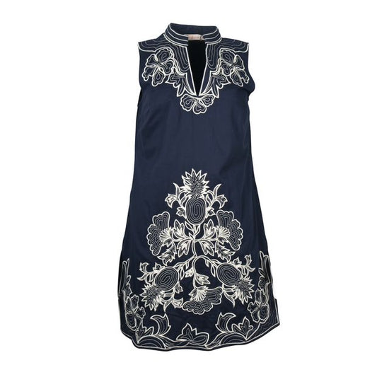 Tory Burch Blue Sleeveless Dress With Embroidery