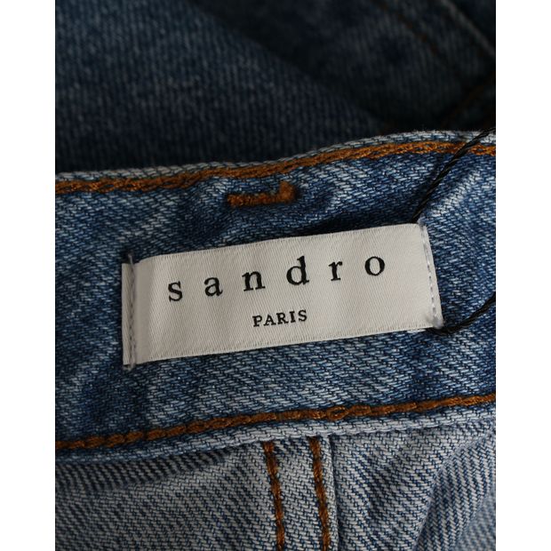 Sandro Paris Rubyn Stud-embellished Skirt in Blue Cotton Denim
