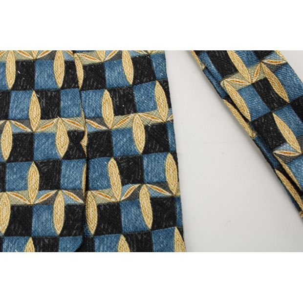 ERMENEGILDO ZEGNA Blue and Yellow Print Elegant Tie