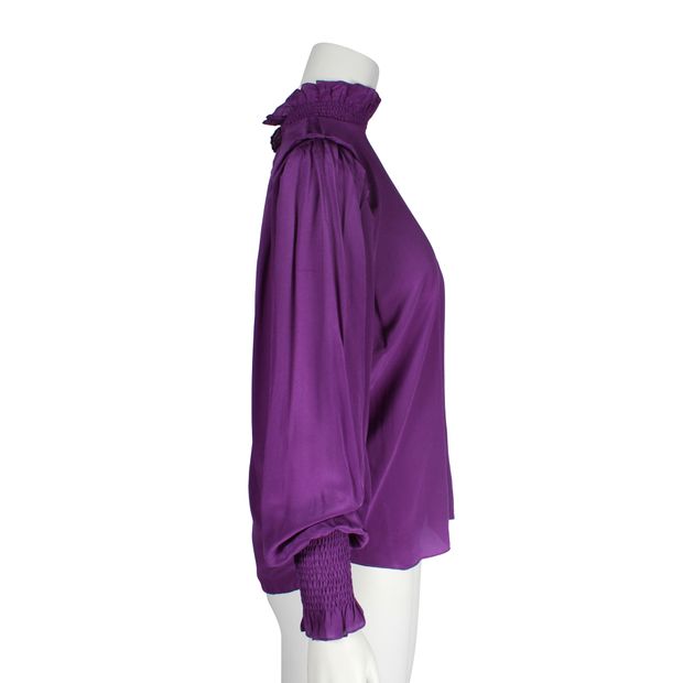 Isabel Marant Etoile Purple Silk High Neck Long Sleeved Top
