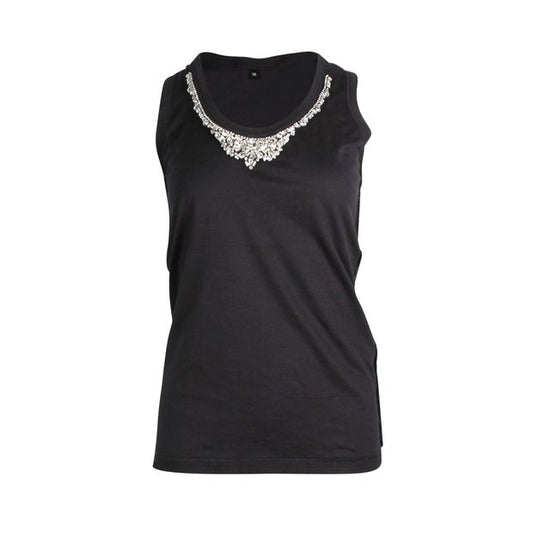 Dolce & Gabbana Crystal-Embellished Tank Top in Black Cotton