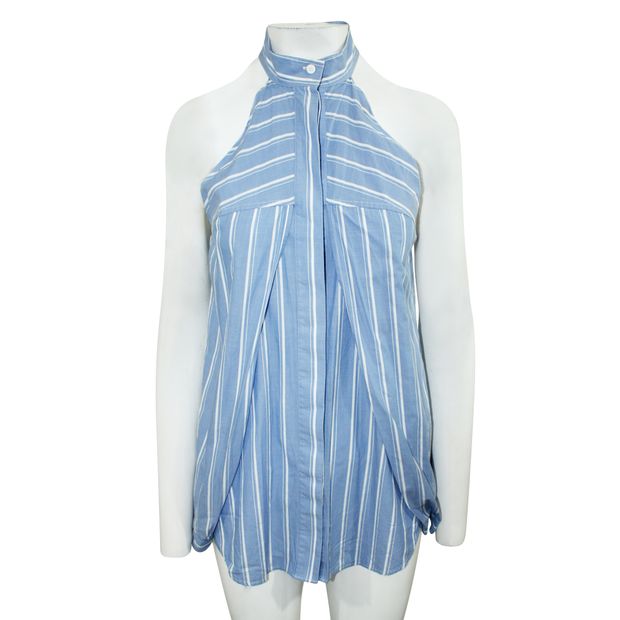 DION LEE Blue Striped Deconstructed Shirt