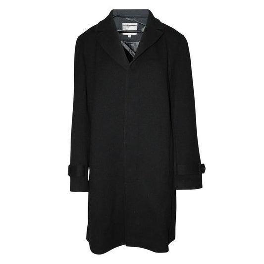 Contemporary Designer Black Coat With Leather Trimms