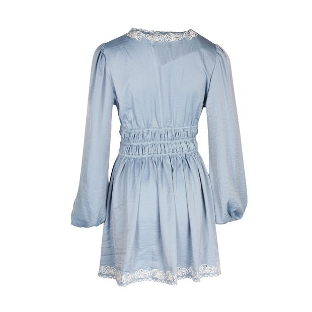 Blue with White Embroidered Mini Dress