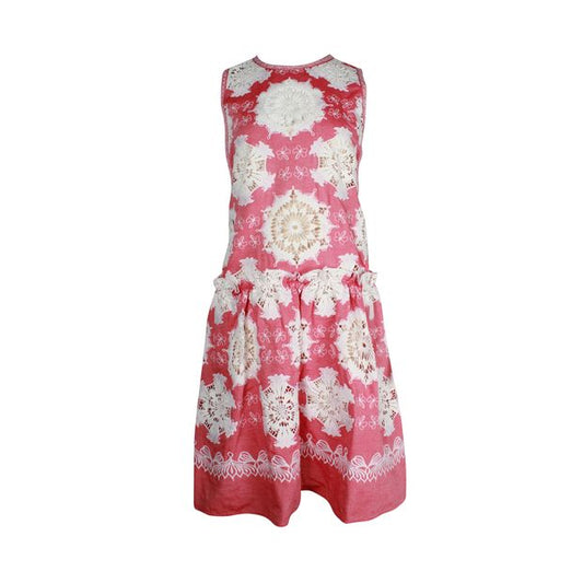 Vivienne Tam Red Cotton Dress With Ivory Embroidery And Pockets