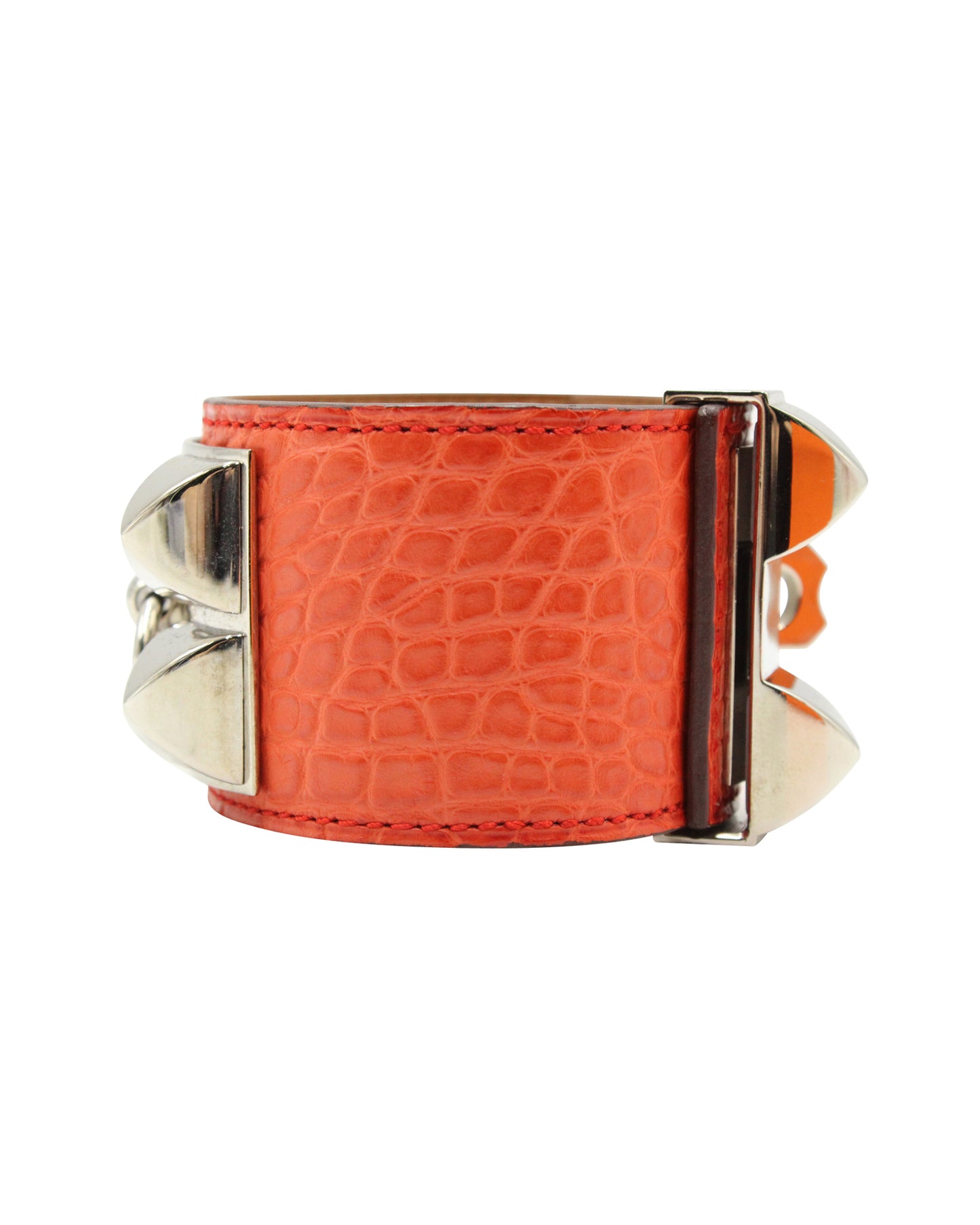 HERMÈS Collier De Chien Bracelet-Orange Alligator Skin - Palladium Hardware
