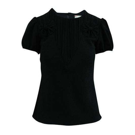 RED VALENTINO Black Short Sleeve Top with Pleats