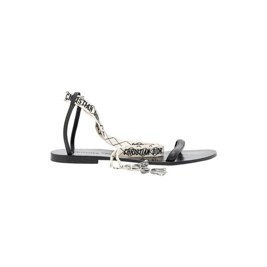Dior J'Adior It" In Calfskin Leather With Woven Ankle Strap Sandals